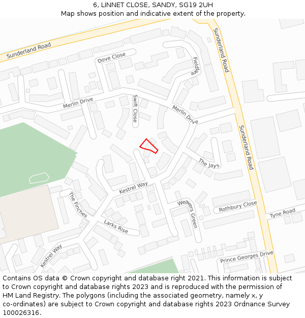 6, LINNET CLOSE, SANDY, SG19 2UH: Location map and indicative extent of plot