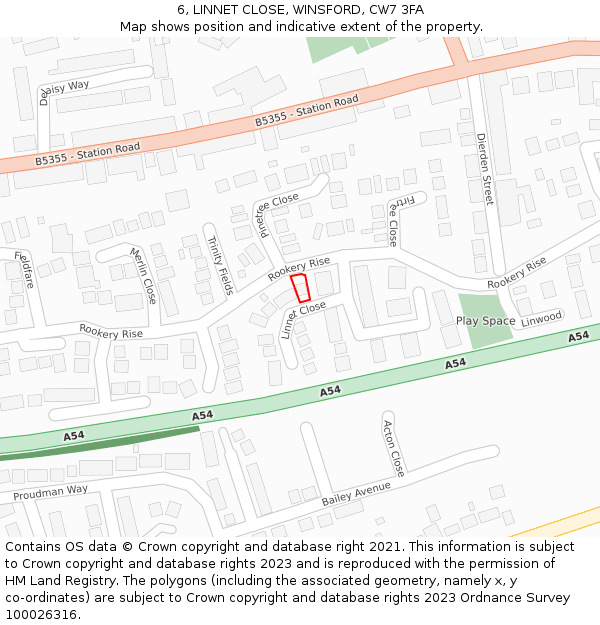 6, LINNET CLOSE, WINSFORD, CW7 3FA: Location map and indicative extent of plot