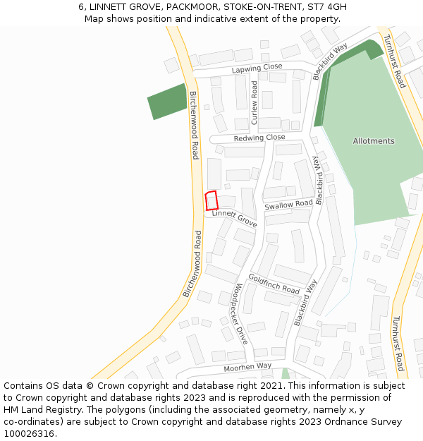 6, LINNETT GROVE, PACKMOOR, STOKE-ON-TRENT, ST7 4GH: Location map and indicative extent of plot