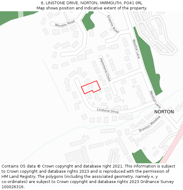 6, LINSTONE DRIVE, NORTON, YARMOUTH, PO41 0RL: Location map and indicative extent of plot