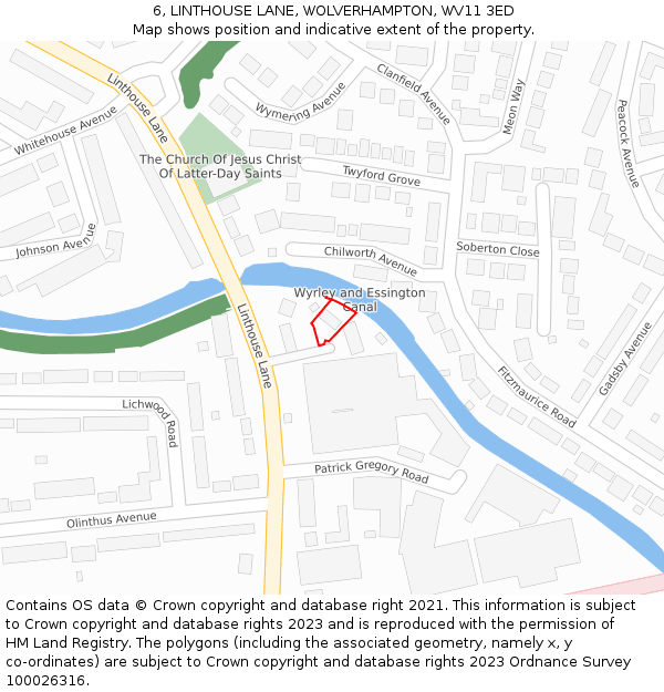 6, LINTHOUSE LANE, WOLVERHAMPTON, WV11 3ED: Location map and indicative extent of plot