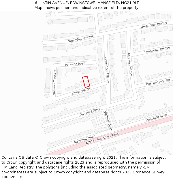 6, LINTIN AVENUE, EDWINSTOWE, MANSFIELD, NG21 9LT: Location map and indicative extent of plot