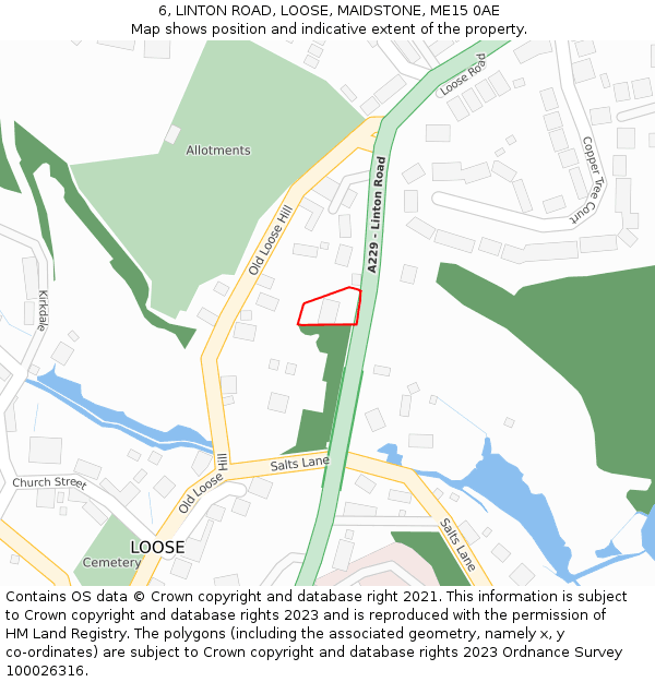6, LINTON ROAD, LOOSE, MAIDSTONE, ME15 0AE: Location map and indicative extent of plot