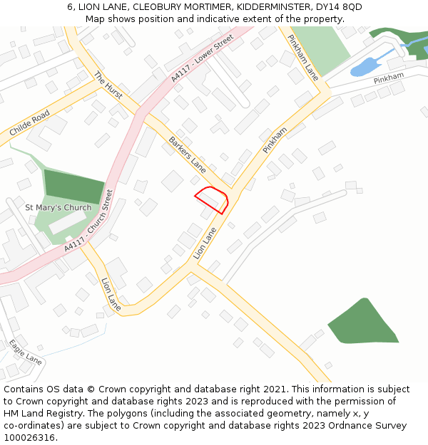 6, LION LANE, CLEOBURY MORTIMER, KIDDERMINSTER, DY14 8QD: Location map and indicative extent of plot