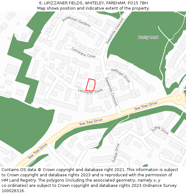 6, LIPIZZANER FIELDS, WHITELEY, FAREHAM, PO15 7BH: Location map and indicative extent of plot