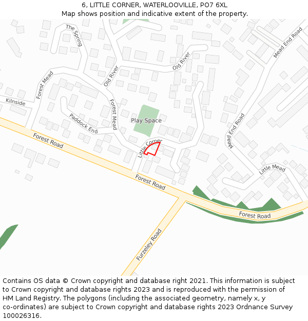 6, LITTLE CORNER, WATERLOOVILLE, PO7 6XL: Location map and indicative extent of plot