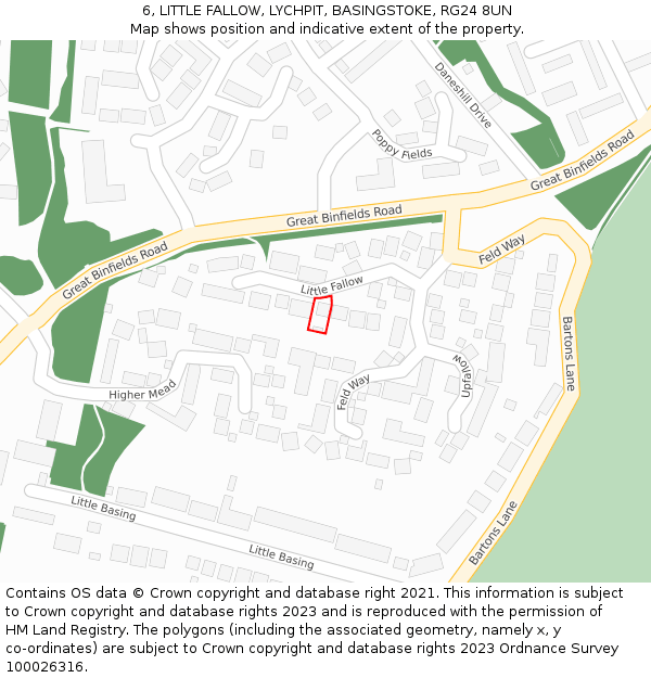 6, LITTLE FALLOW, LYCHPIT, BASINGSTOKE, RG24 8UN: Location map and indicative extent of plot