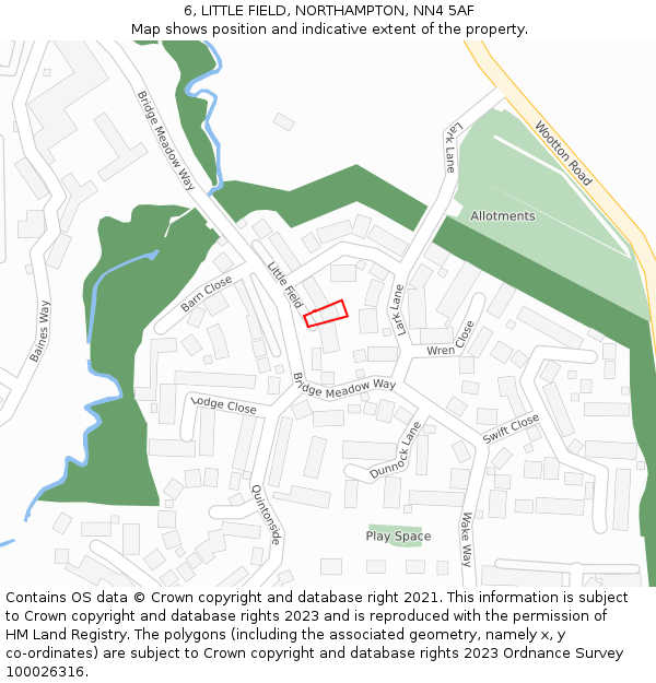 6, LITTLE FIELD, NORTHAMPTON, NN4 5AF: Location map and indicative extent of plot