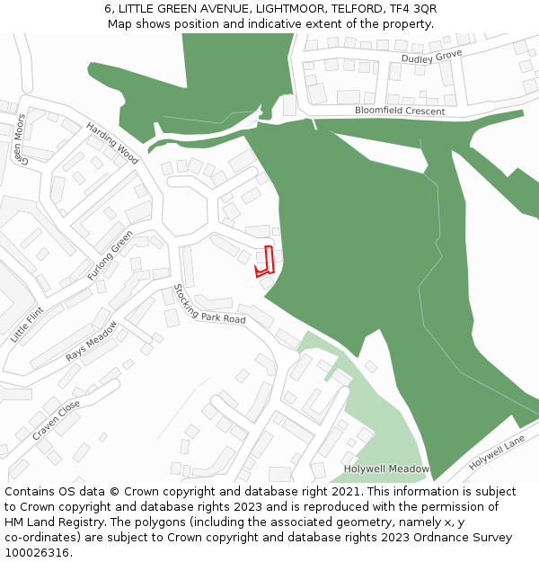 6, LITTLE GREEN AVENUE, LIGHTMOOR, TELFORD, TF4 3QR: Location map and indicative extent of plot