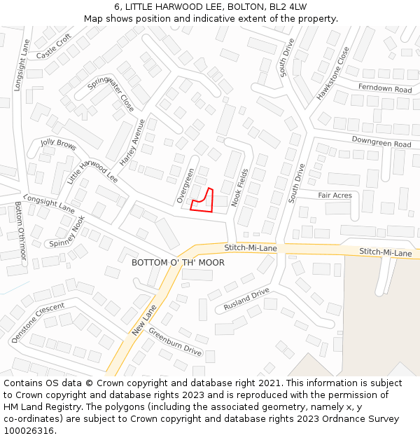 6, LITTLE HARWOOD LEE, BOLTON, BL2 4LW: Location map and indicative extent of plot