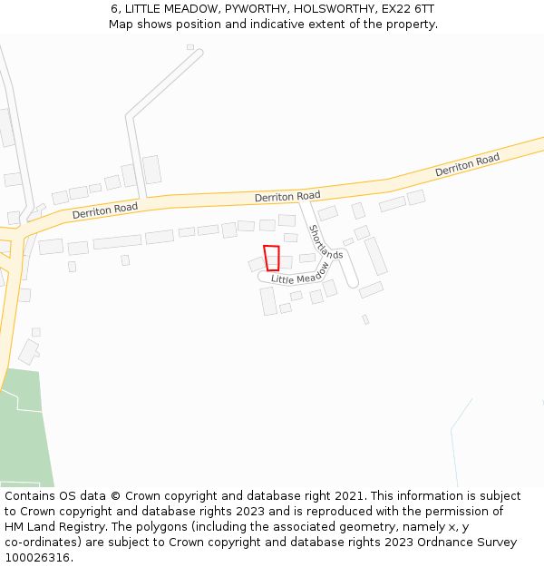 6, LITTLE MEADOW, PYWORTHY, HOLSWORTHY, EX22 6TT: Location map and indicative extent of plot