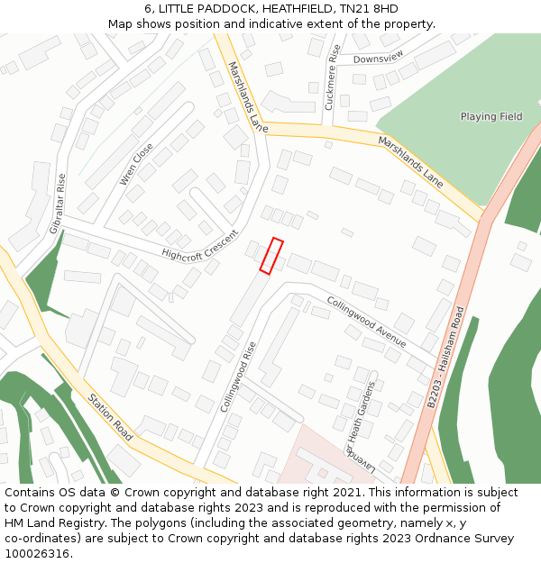 6, LITTLE PADDOCK, HEATHFIELD, TN21 8HD: Location map and indicative extent of plot