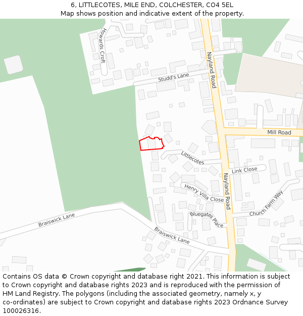 6, LITTLECOTES, MILE END, COLCHESTER, CO4 5EL: Location map and indicative extent of plot