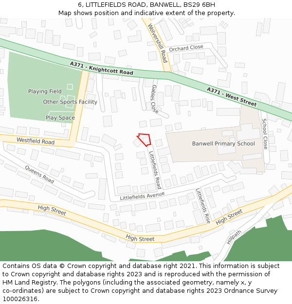 6, LITTLEFIELDS ROAD, BANWELL, BS29 6BH: Location map and indicative extent of plot