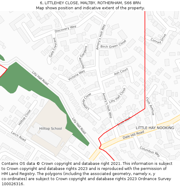 6, LITTLEHEY CLOSE, MALTBY, ROTHERHAM, S66 8RN: Location map and indicative extent of plot