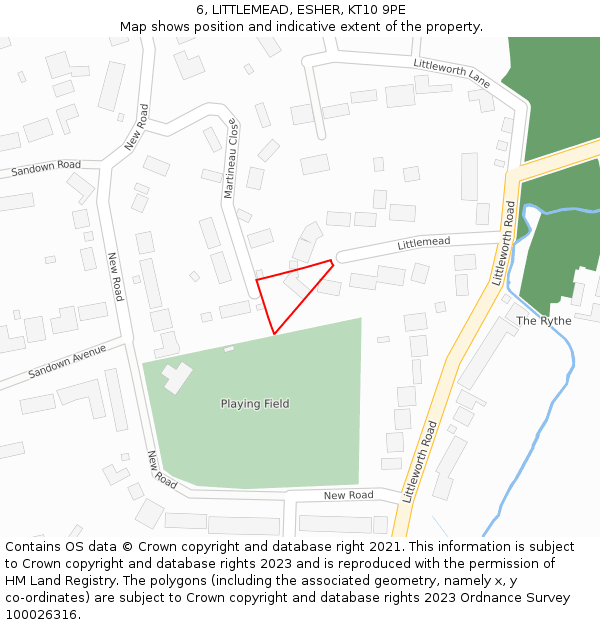 6, LITTLEMEAD, ESHER, KT10 9PE: Location map and indicative extent of plot