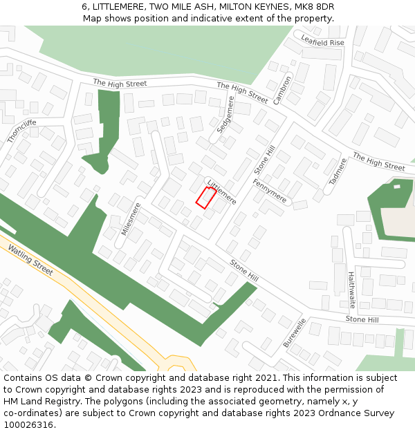 6, LITTLEMERE, TWO MILE ASH, MILTON KEYNES, MK8 8DR: Location map and indicative extent of plot