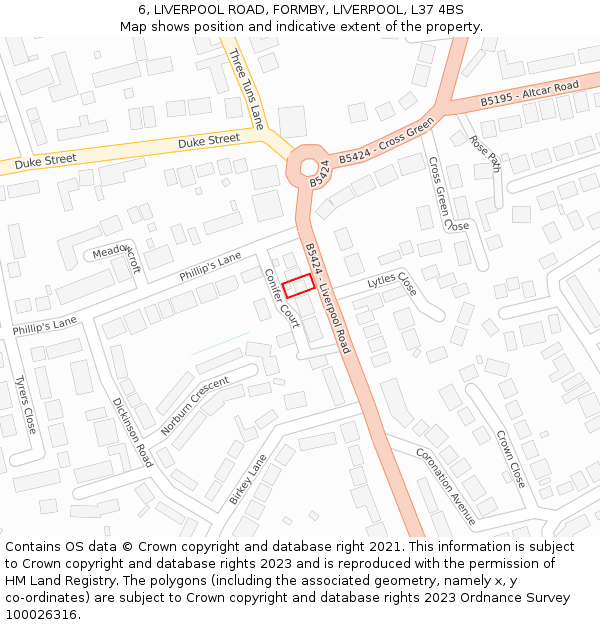 6, LIVERPOOL ROAD, FORMBY, LIVERPOOL, L37 4BS: Location map and indicative extent of plot