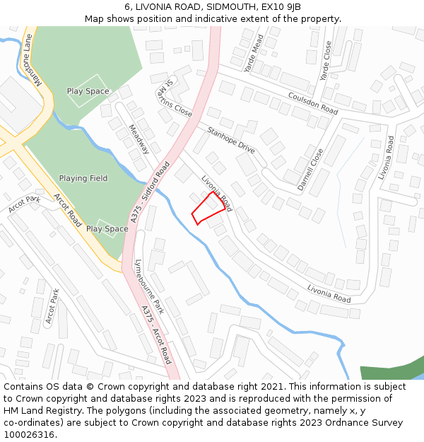 6, LIVONIA ROAD, SIDMOUTH, EX10 9JB: Location map and indicative extent of plot