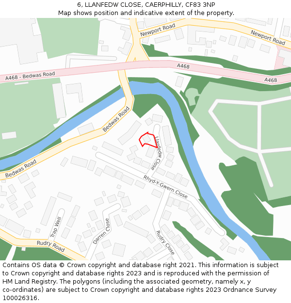6, LLANFEDW CLOSE, CAERPHILLY, CF83 3NP: Location map and indicative extent of plot