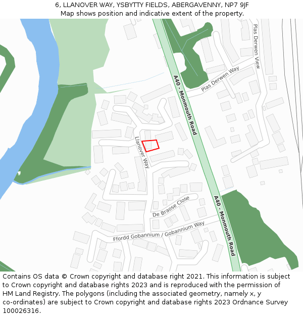 6, LLANOVER WAY, YSBYTTY FIELDS, ABERGAVENNY, NP7 9JF: Location map and indicative extent of plot