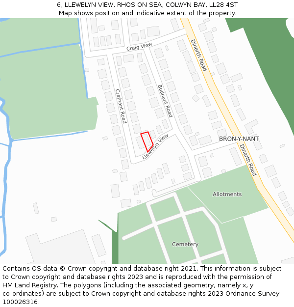 6, LLEWELYN VIEW, RHOS ON SEA, COLWYN BAY, LL28 4ST: Location map and indicative extent of plot