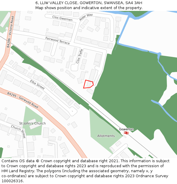 6, LLIW VALLEY CLOSE, GOWERTON, SWANSEA, SA4 3AH: Location map and indicative extent of plot