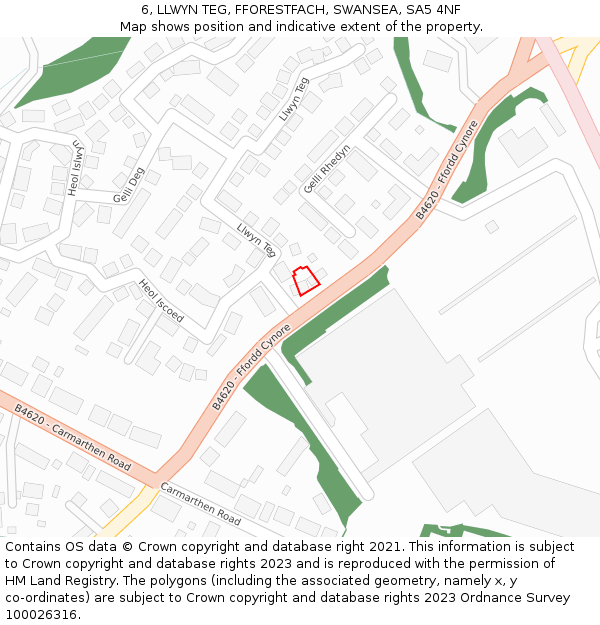 6, LLWYN TEG, FFORESTFACH, SWANSEA, SA5 4NF: Location map and indicative extent of plot