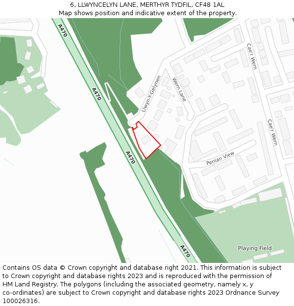 6, LLWYNCELYN LANE, MERTHYR TYDFIL, CF48 1AL: Location map and indicative extent of plot