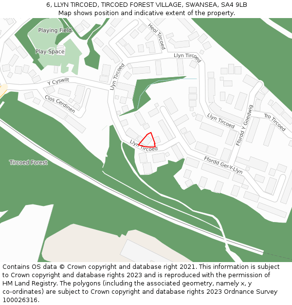 6, LLYN TIRCOED, TIRCOED FOREST VILLAGE, SWANSEA, SA4 9LB: Location map and indicative extent of plot