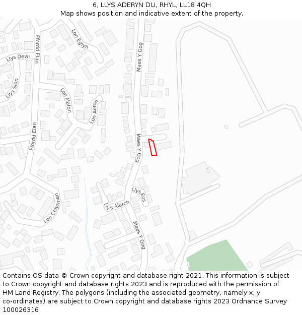 6, LLYS ADERYN DU, RHYL, LL18 4QH: Location map and indicative extent of plot