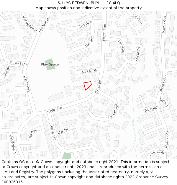 6, LLYS BEDWEN, RHYL, LL18 4LQ: Location map and indicative extent of plot