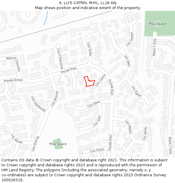 6, LLYS CATRIN, RHYL, LL18 4AJ: Location map and indicative extent of plot