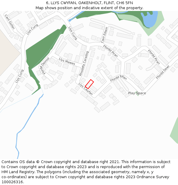 6, LLYS CWYFAN, OAKENHOLT, FLINT, CH6 5FN: Location map and indicative extent of plot