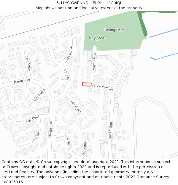 6, LLYS GWENNOL, RHYL, LL18 4QL: Location map and indicative extent of plot