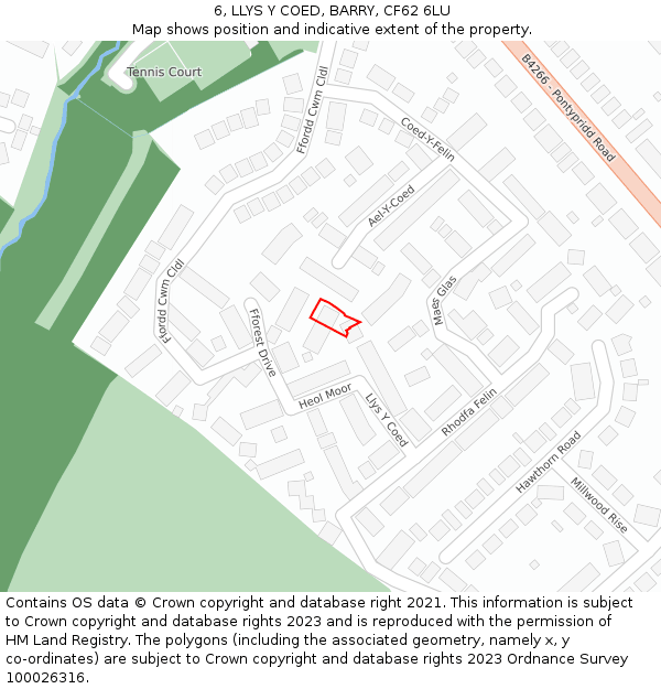 6, LLYS Y COED, BARRY, CF62 6LU: Location map and indicative extent of plot