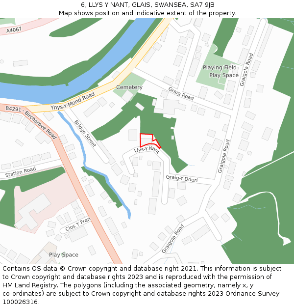 6, LLYS Y NANT, GLAIS, SWANSEA, SA7 9JB: Location map and indicative extent of plot