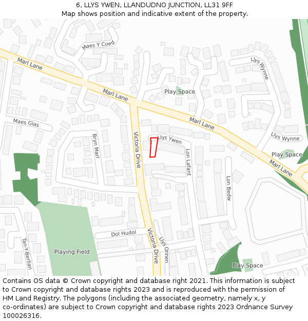 6, LLYS YWEN, LLANDUDNO JUNCTION, LL31 9FF: Location map and indicative extent of plot