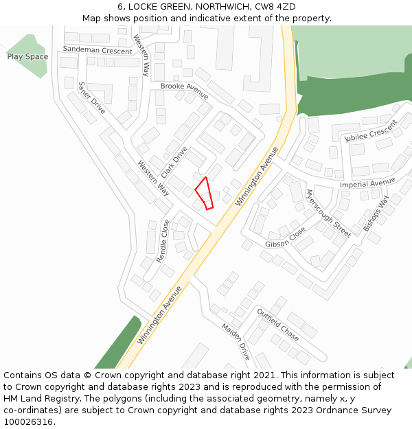 6, LOCKE GREEN, NORTHWICH, CW8 4ZD: Location map and indicative extent of plot