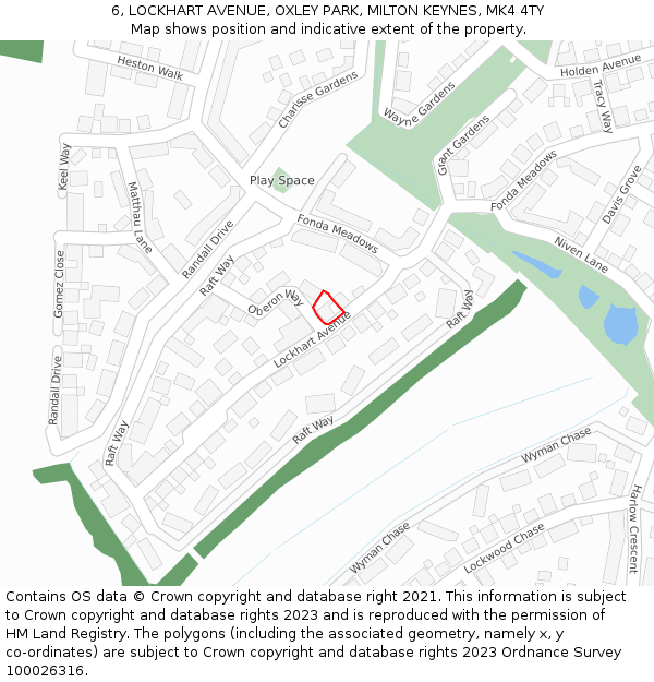 6, LOCKHART AVENUE, OXLEY PARK, MILTON KEYNES, MK4 4TY: Location map and indicative extent of plot