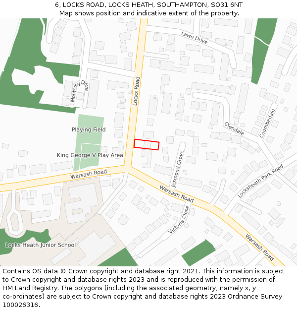 6, LOCKS ROAD, LOCKS HEATH, SOUTHAMPTON, SO31 6NT: Location map and indicative extent of plot