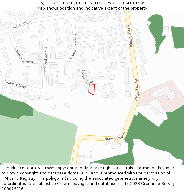 6, LODGE CLOSE, HUTTON, BRENTWOOD, CM13 1SW: Location map and indicative extent of plot