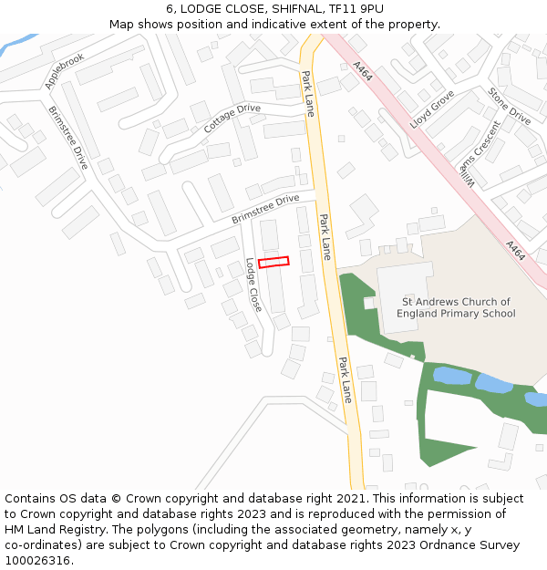 6, LODGE CLOSE, SHIFNAL, TF11 9PU: Location map and indicative extent of plot