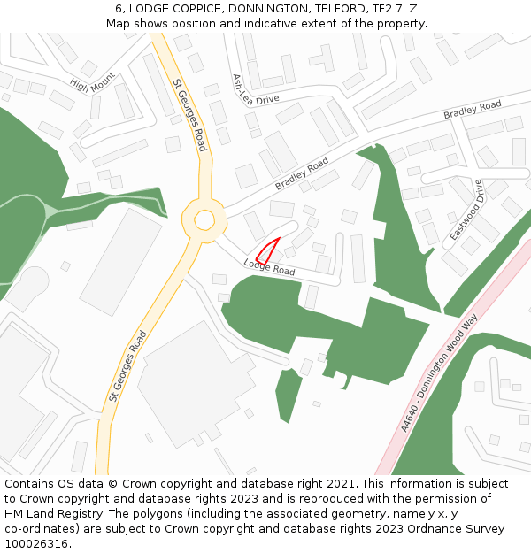 6, LODGE COPPICE, DONNINGTON, TELFORD, TF2 7LZ: Location map and indicative extent of plot