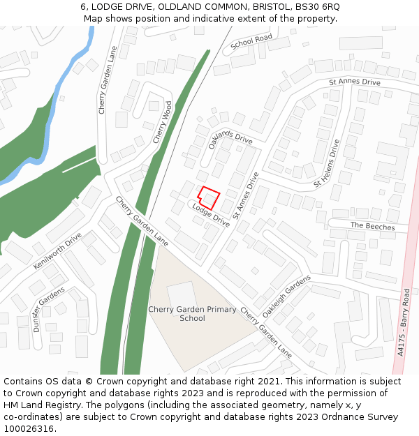 6, LODGE DRIVE, OLDLAND COMMON, BRISTOL, BS30 6RQ: Location map and indicative extent of plot