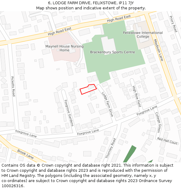 6, LODGE FARM DRIVE, FELIXSTOWE, IP11 7JY: Location map and indicative extent of plot