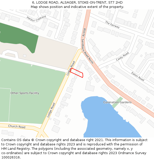 6, LODGE ROAD, ALSAGER, STOKE-ON-TRENT, ST7 2HD: Location map and indicative extent of plot