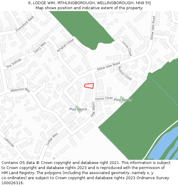 6, LODGE WAY, IRTHLINGBOROUGH, WELLINGBOROUGH, NN9 5YJ: Location map and indicative extent of plot
