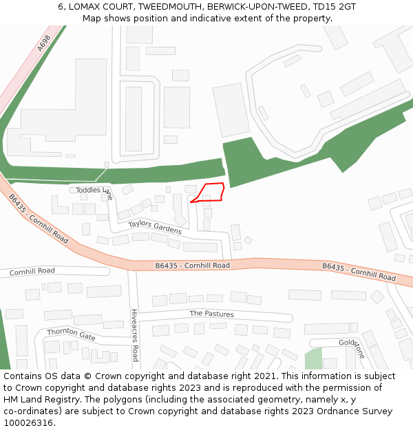 6, LOMAX COURT, TWEEDMOUTH, BERWICK-UPON-TWEED, TD15 2GT: Location map and indicative extent of plot