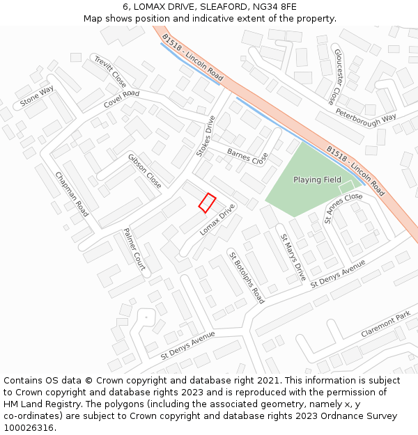 6, LOMAX DRIVE, SLEAFORD, NG34 8FE: Location map and indicative extent of plot